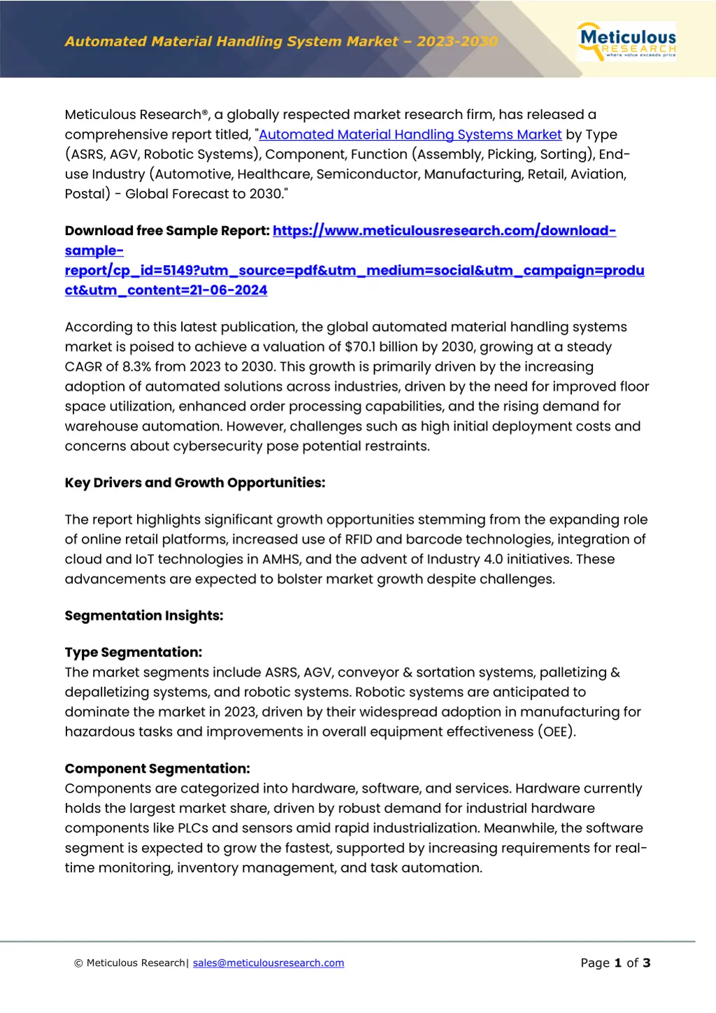 automated material handling system market 2023