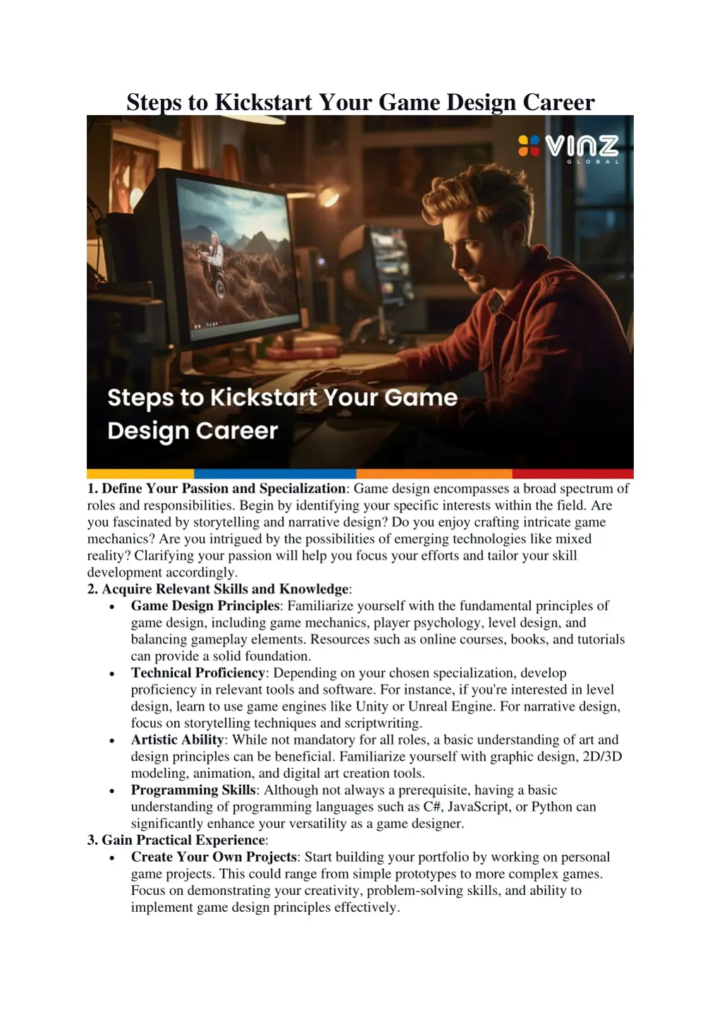 steps to kickstart your game design career