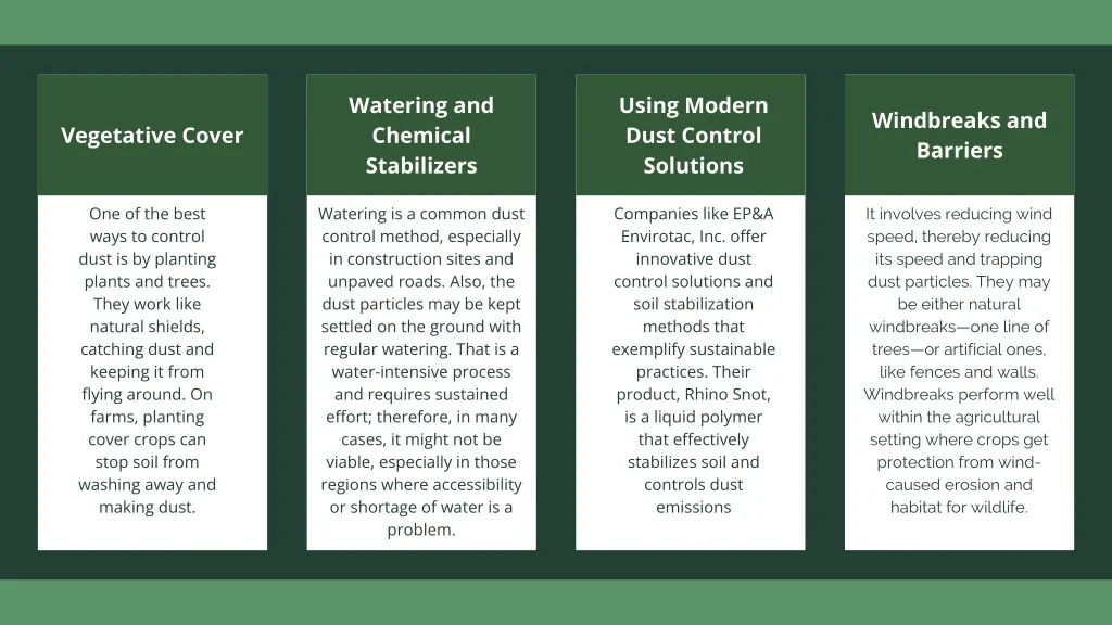 watering and chemical stabilizers