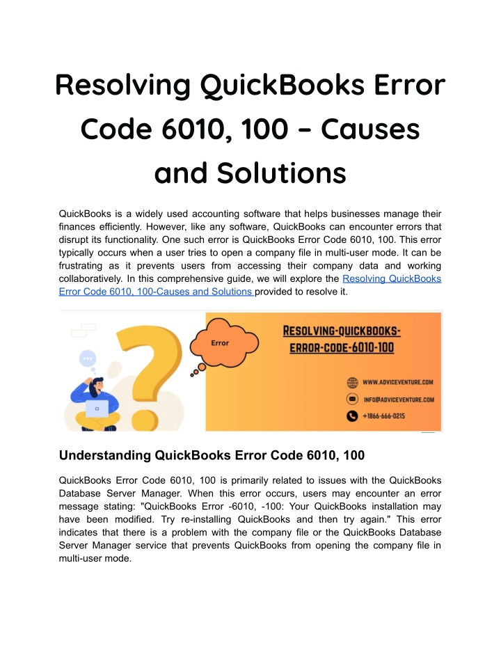 resolving quickbooks error code 6010 100 causes