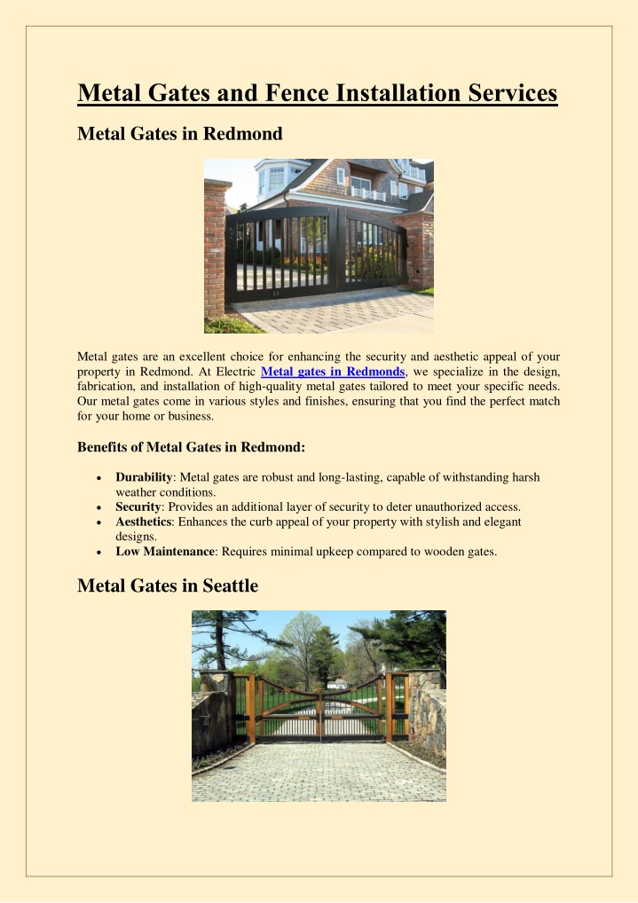 metal gates and fence installation services