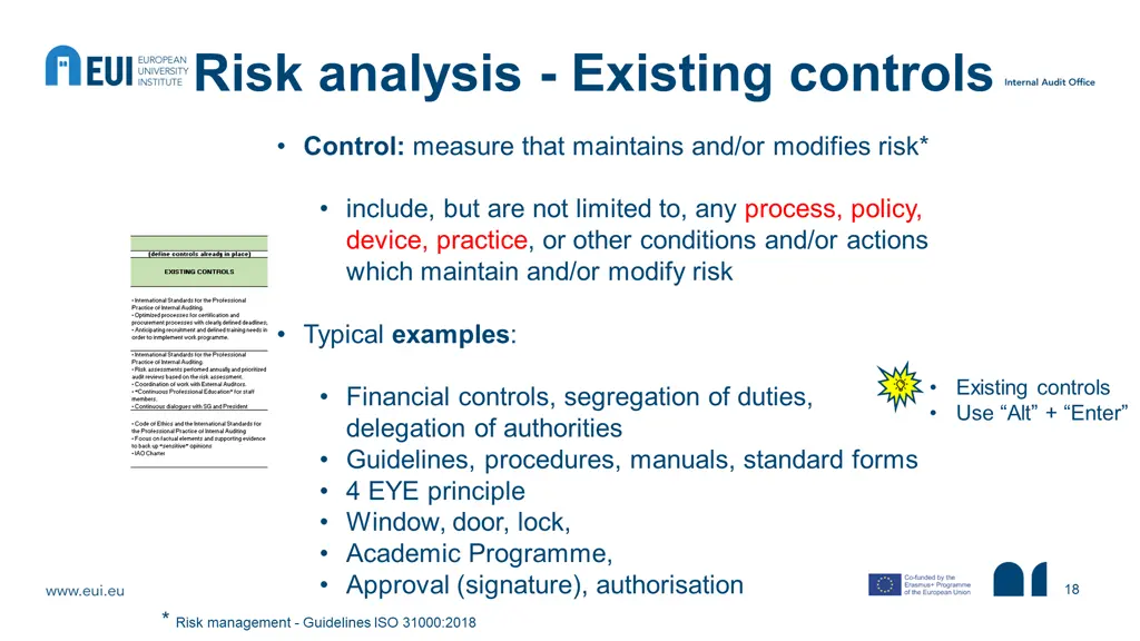 risk analysis existing controls