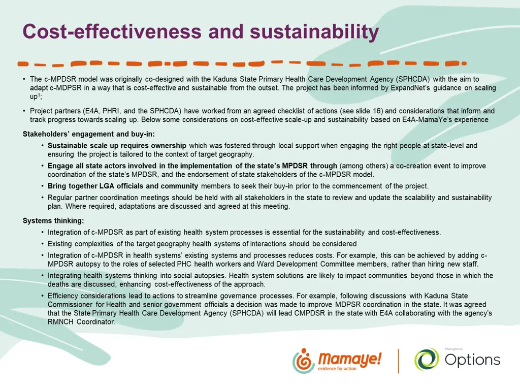 cost effectiveness and sustainability