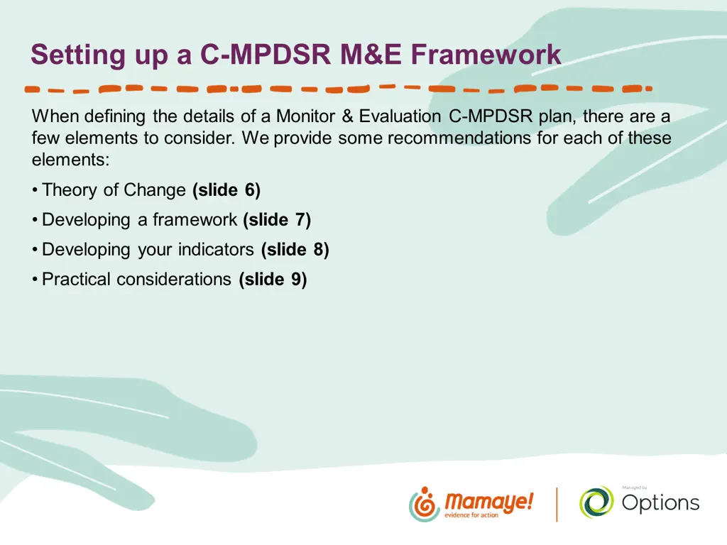 setting up a c mpdsr m e framework