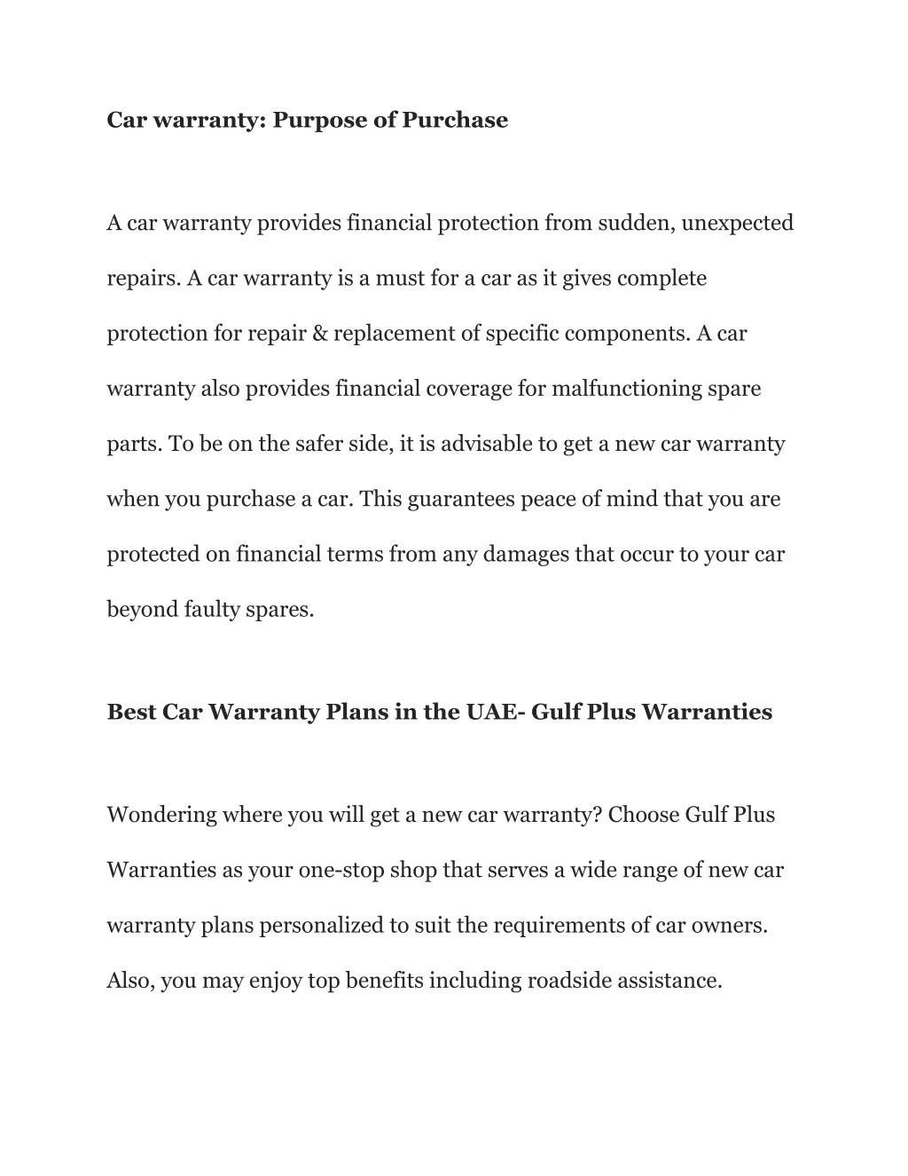 car warranty purpose of purchase