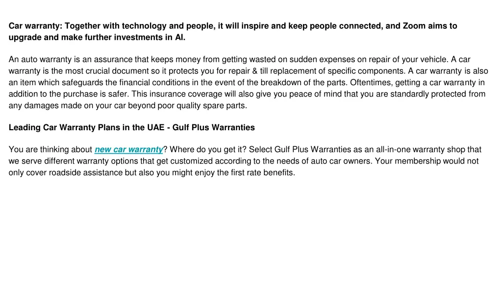 car warranty together with technology and people