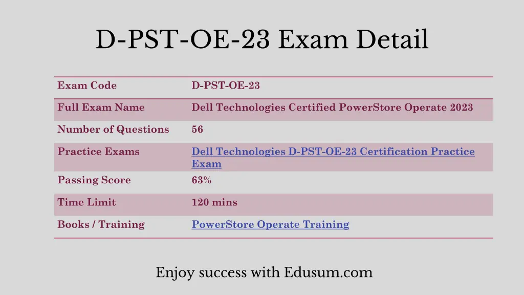 d pst oe 23 exam detail