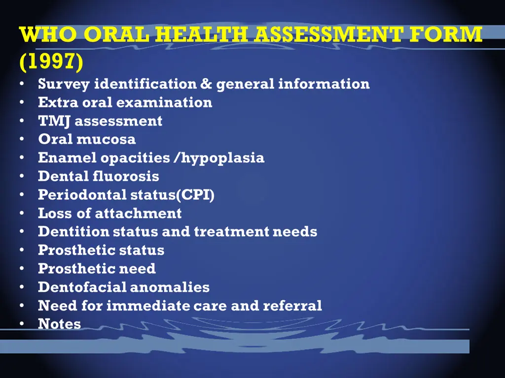 who oral health assessment form 1997 survey