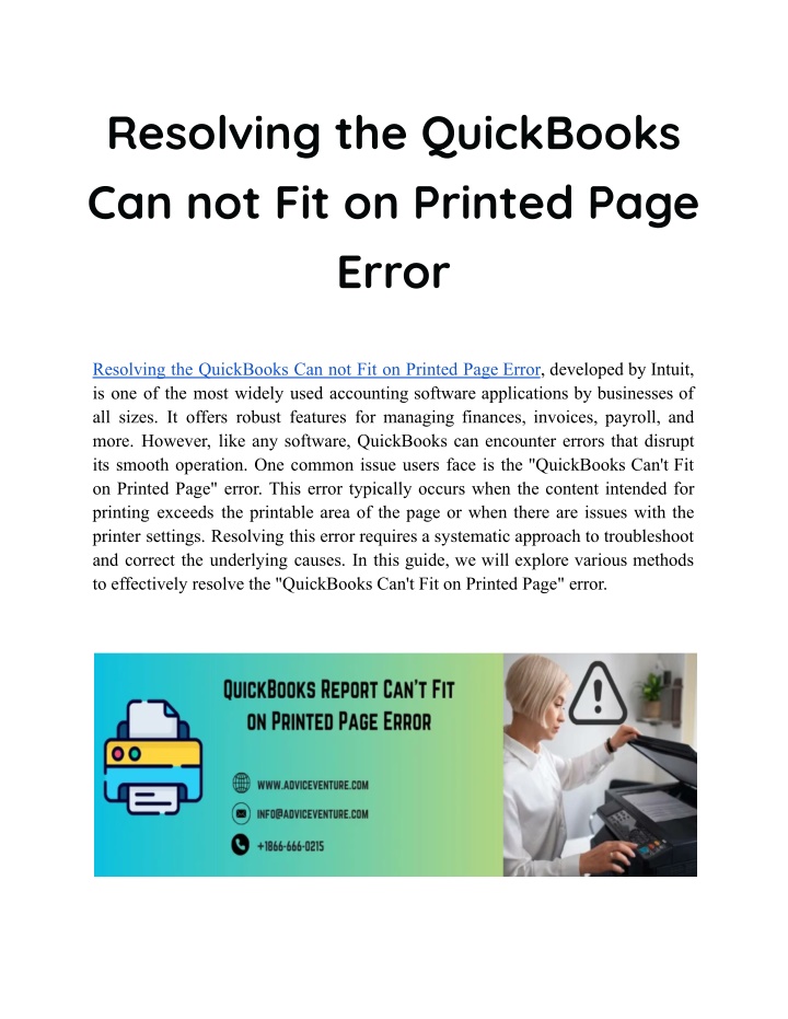 resolving the quickbooks can not fit on printed