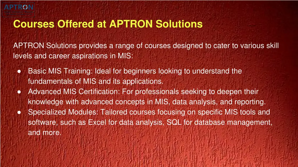courses offered at aptron solutions