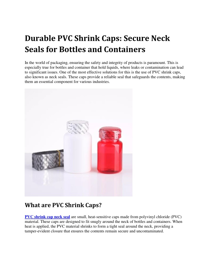 durable pvc shrink caps secure neck seals