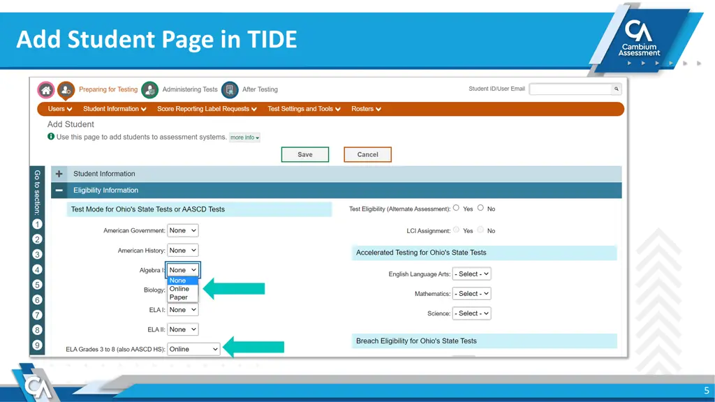 add student page in tide