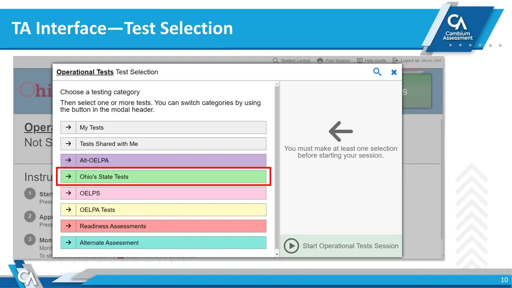 ta interface test selection