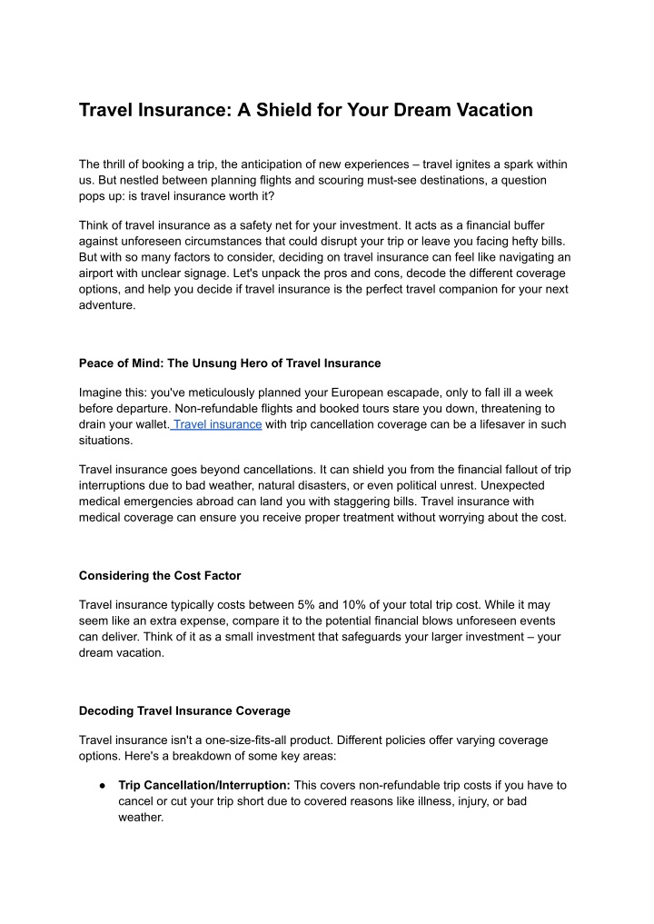 travel insurance a shield for your dream vacation