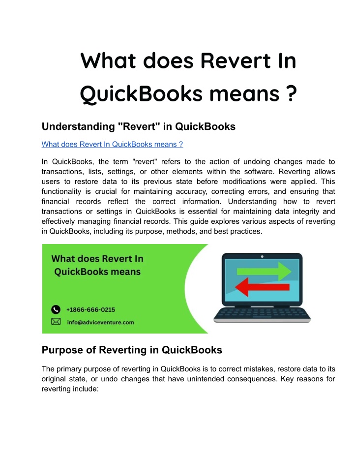 what does revert in quickbooks means