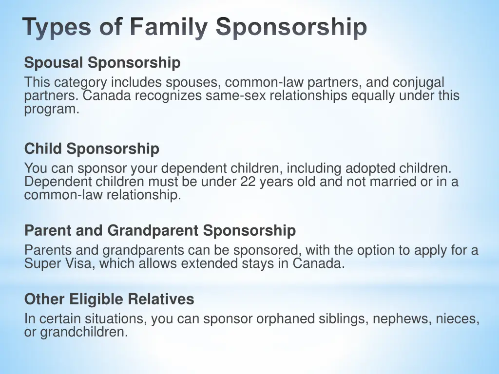 types of family sponsorship