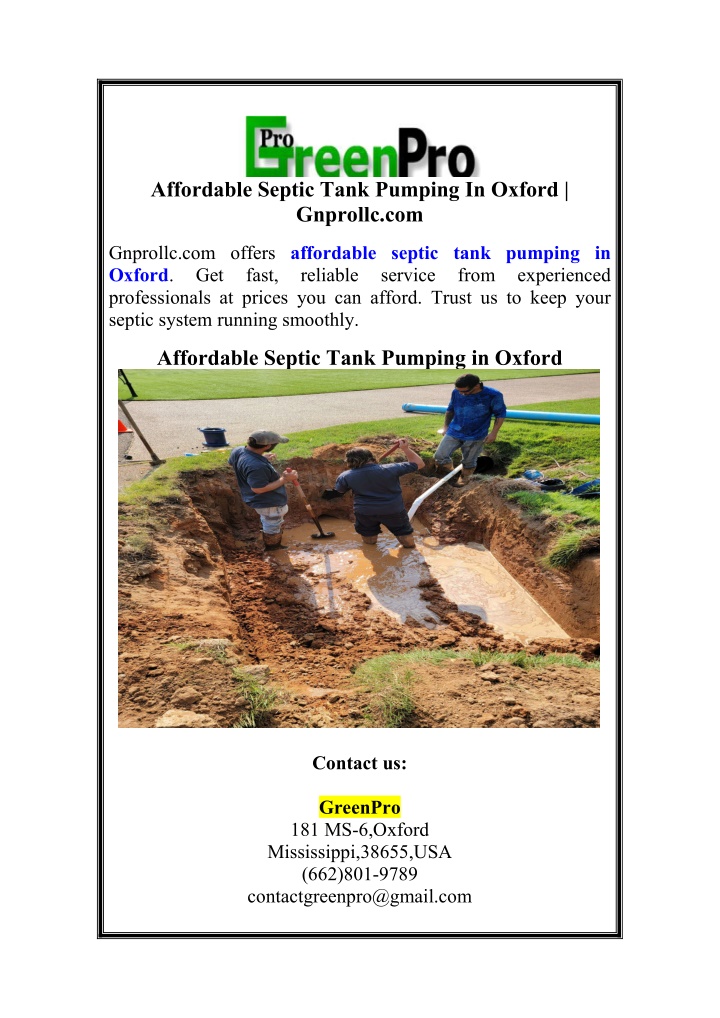 affordable septic tank pumping in oxford gnprollc