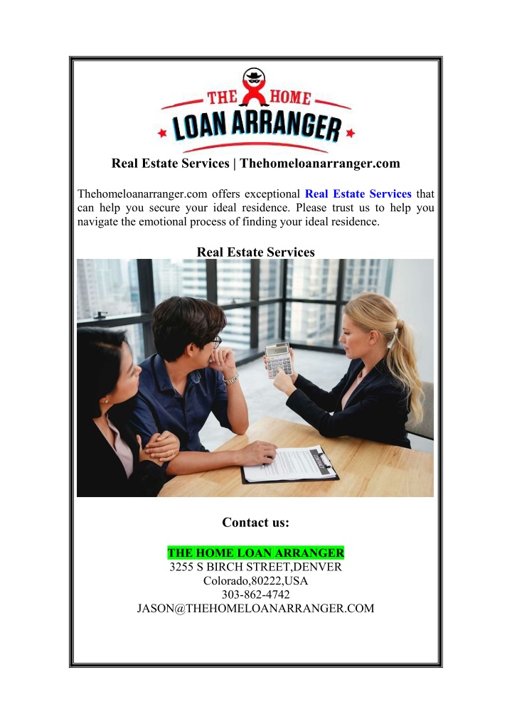 real estate services thehomeloanarranger com