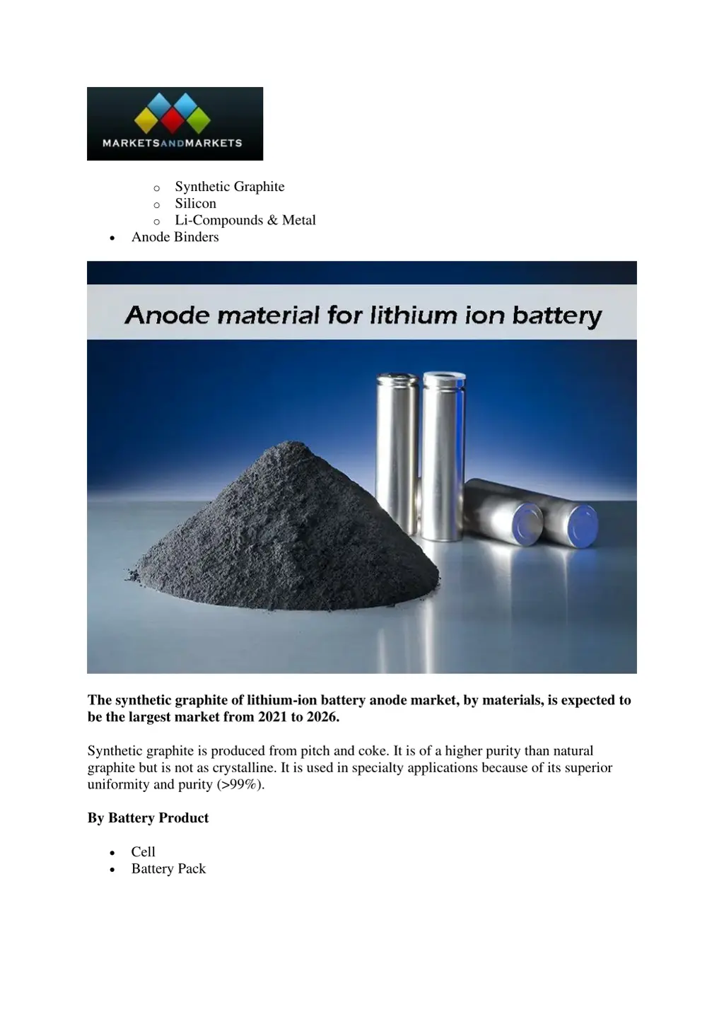 o synthetic graphite o silicon o li compounds