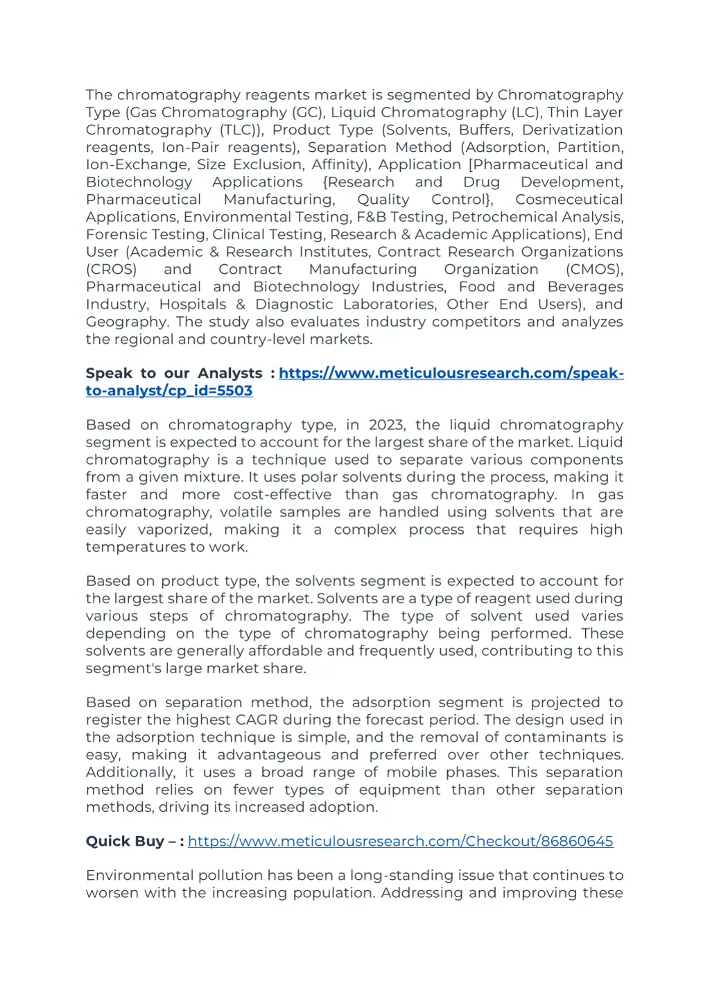 the chromatography reagents market is segmented