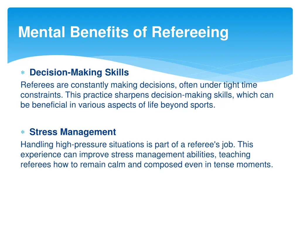 mental benefits of refereeing