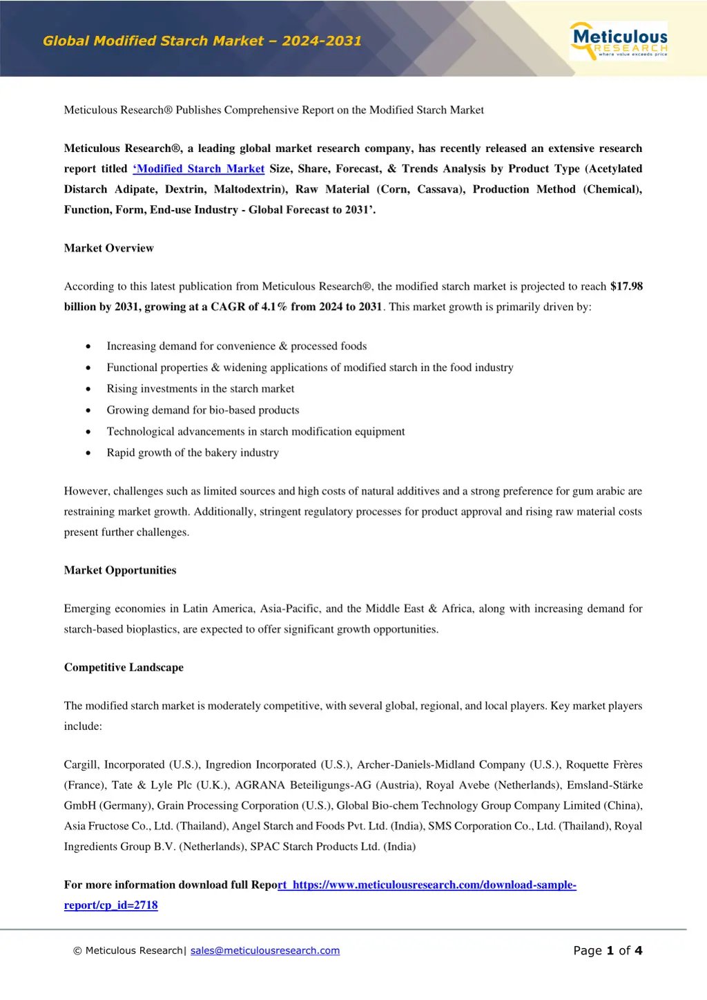 global modified starch market 2024 2031