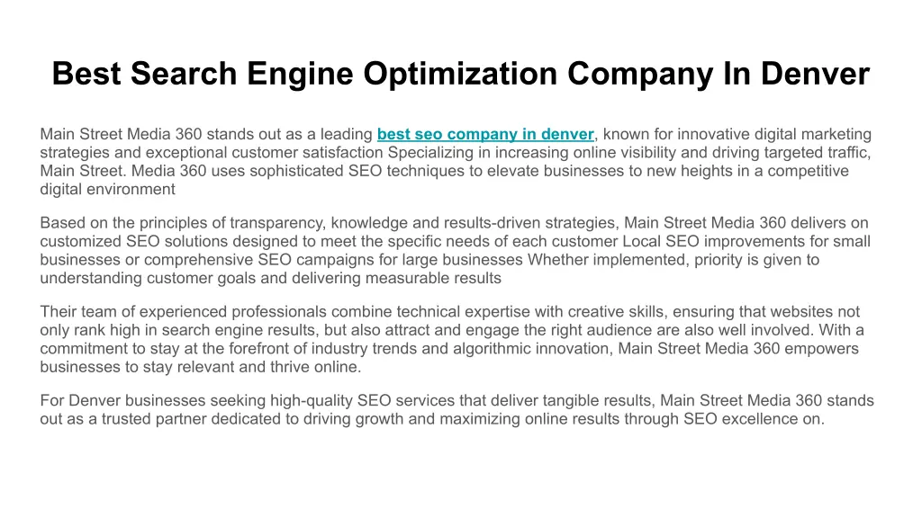 best search engine optimization company in denver