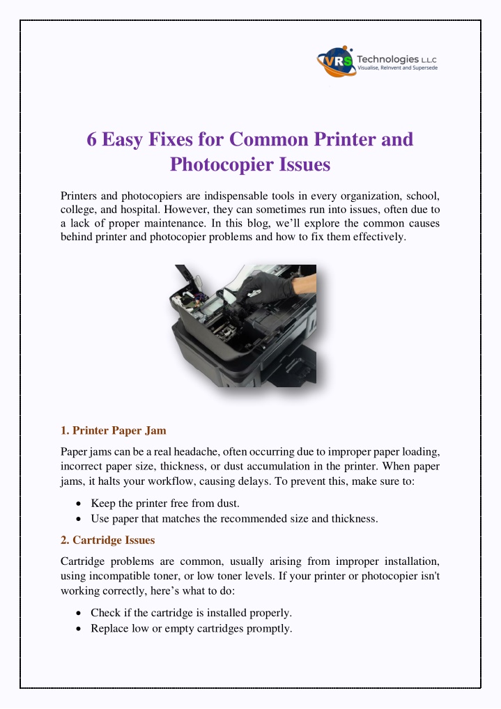 6 easy fixes for common printer and photocopier