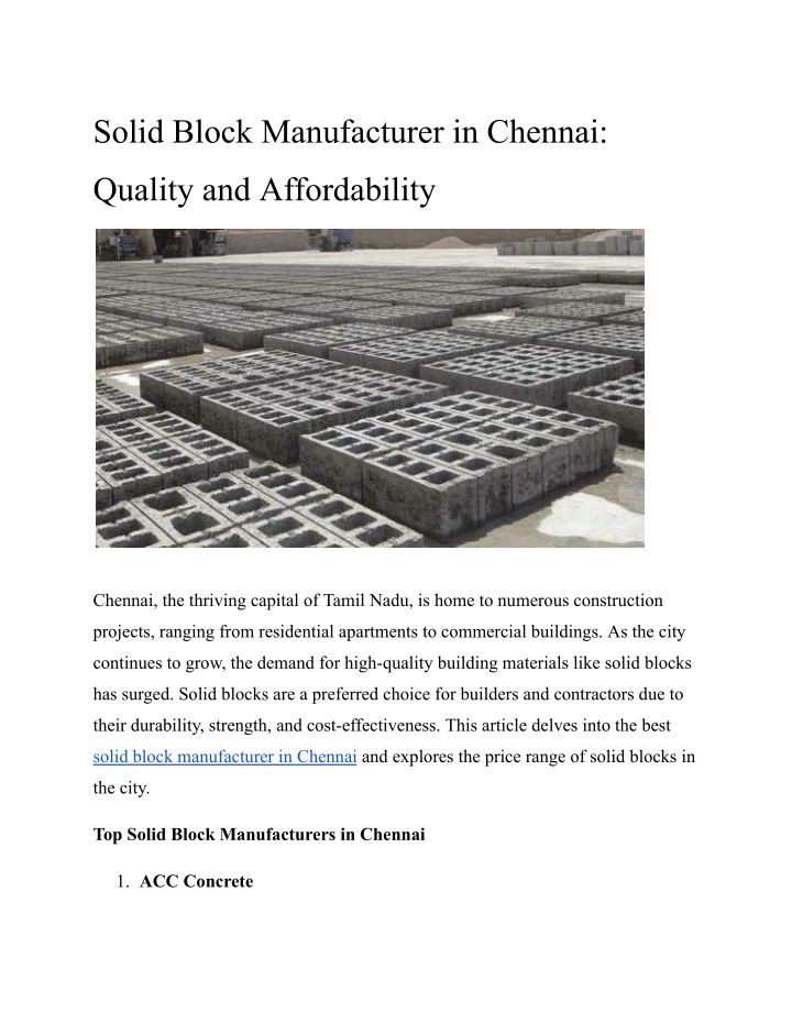 solid block manufacturer in chennai