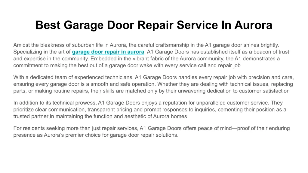 best garage door repair service in aurora