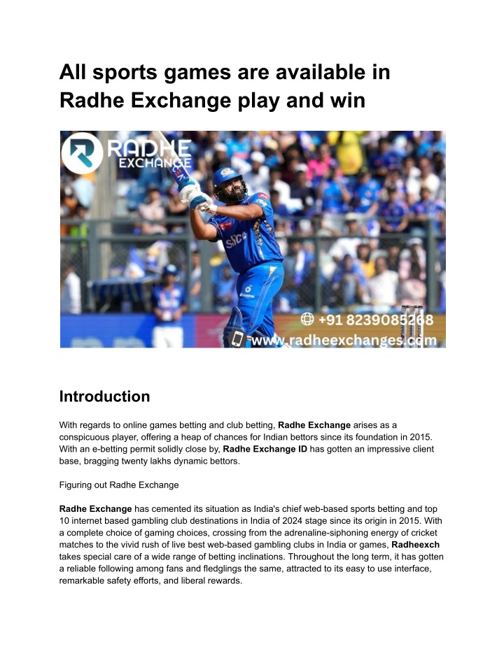 all sports games are available in radhe exchange