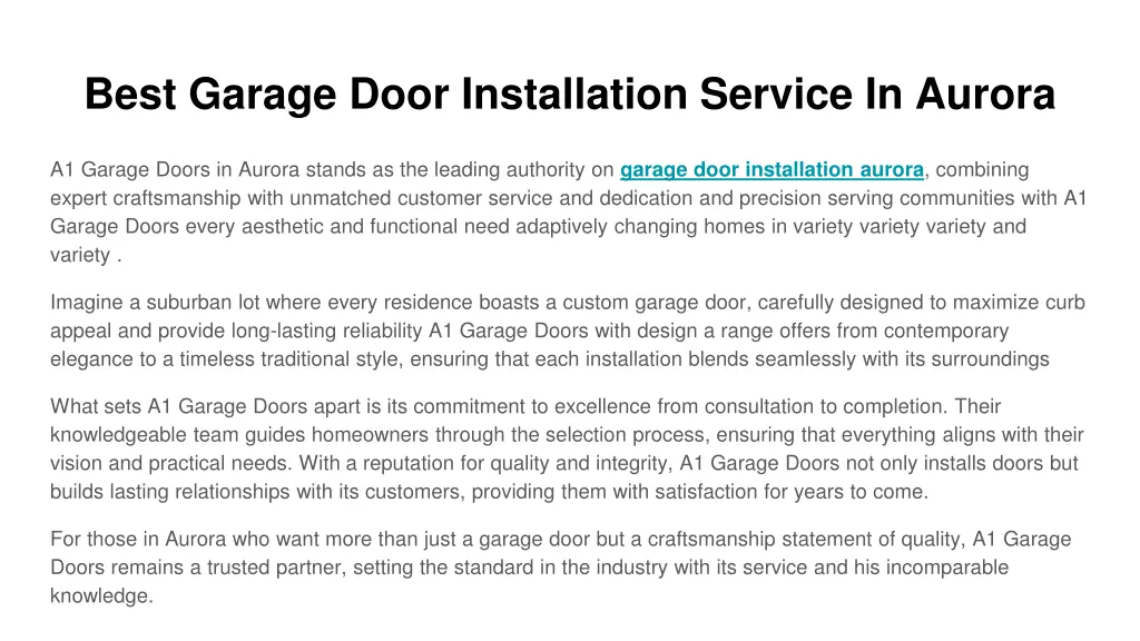 best garage door installation service in aurora