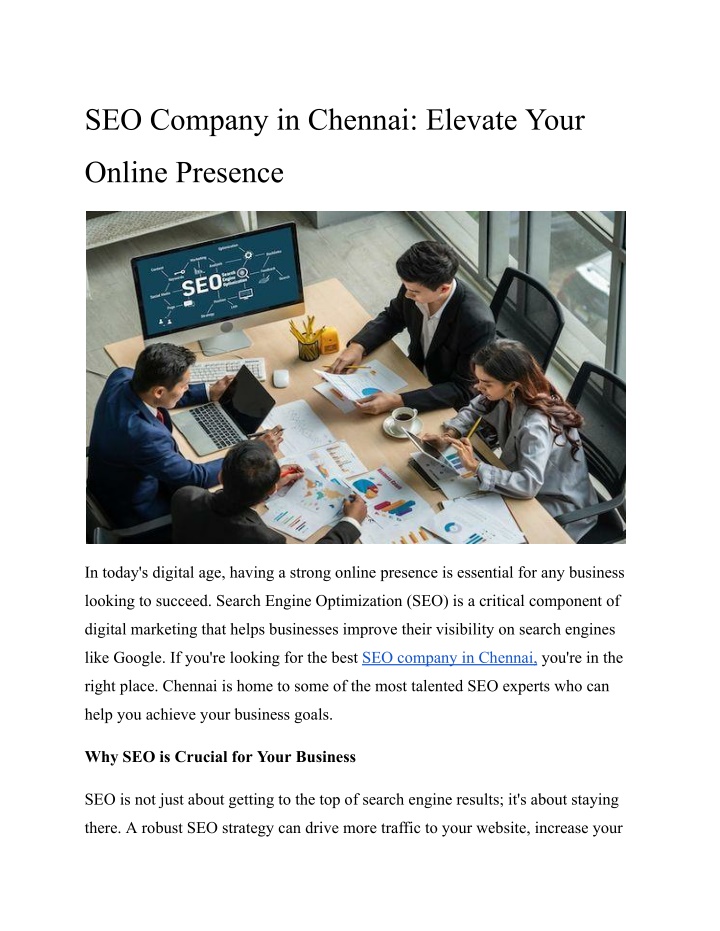 seo company in chennai elevate your