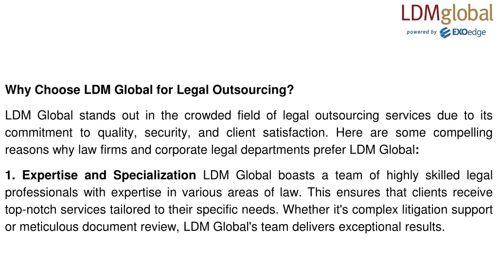 why choose ldm global for legal outsourcing