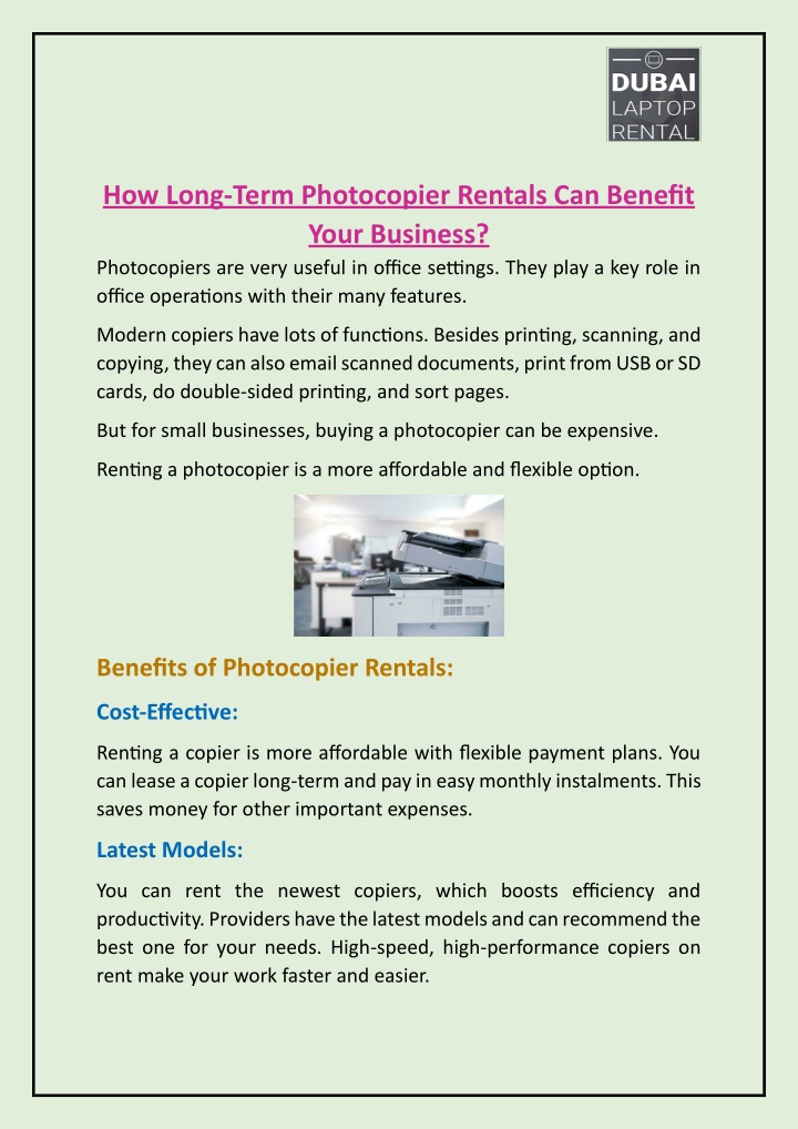 how long term photocopier rentals can benefit