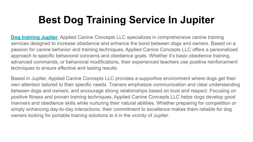 best dog training service in jupiter