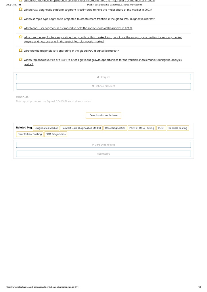 which poc diagnostic application segment