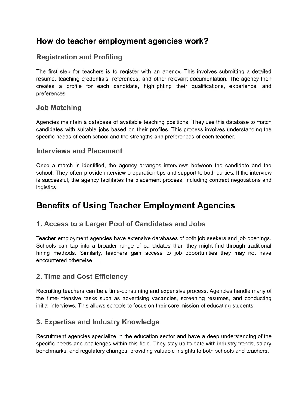 how do teacher employment agencies work