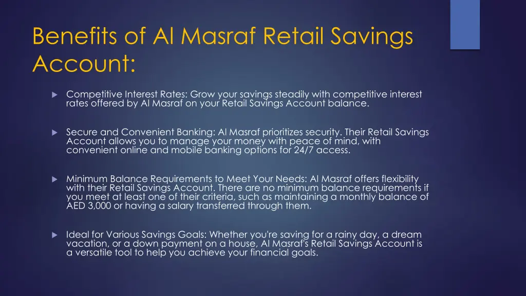benefits of al masraf retail savings account