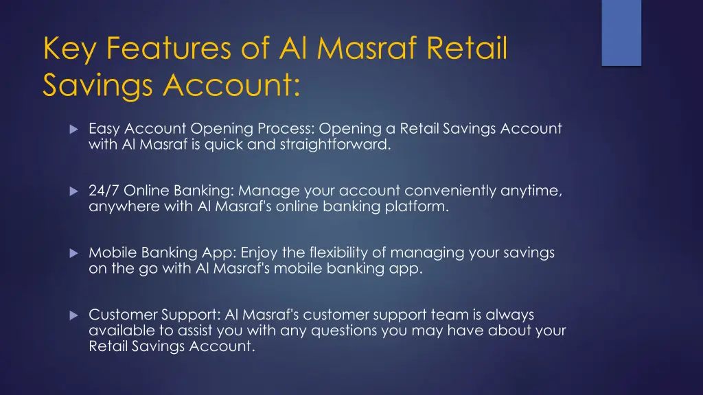 key features of al masraf retail savings account