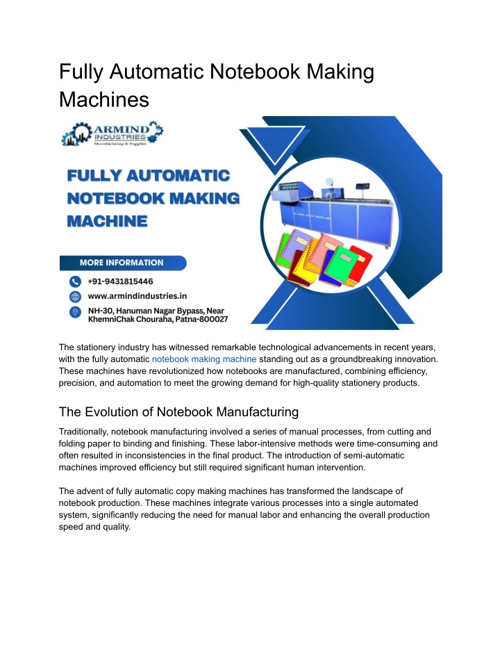 fully automatic notebook making machines