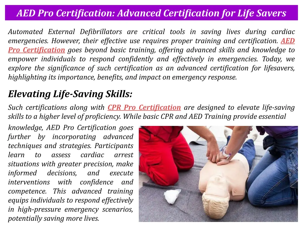 aed pro certification advanced certification