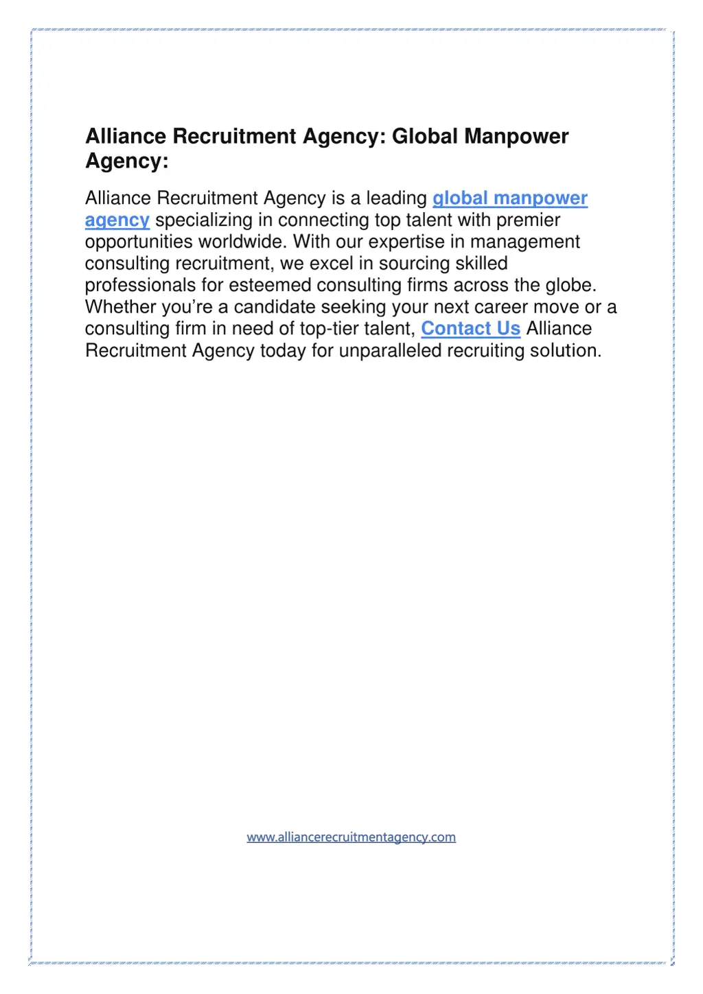 alliance recruitment agency global manpower agency