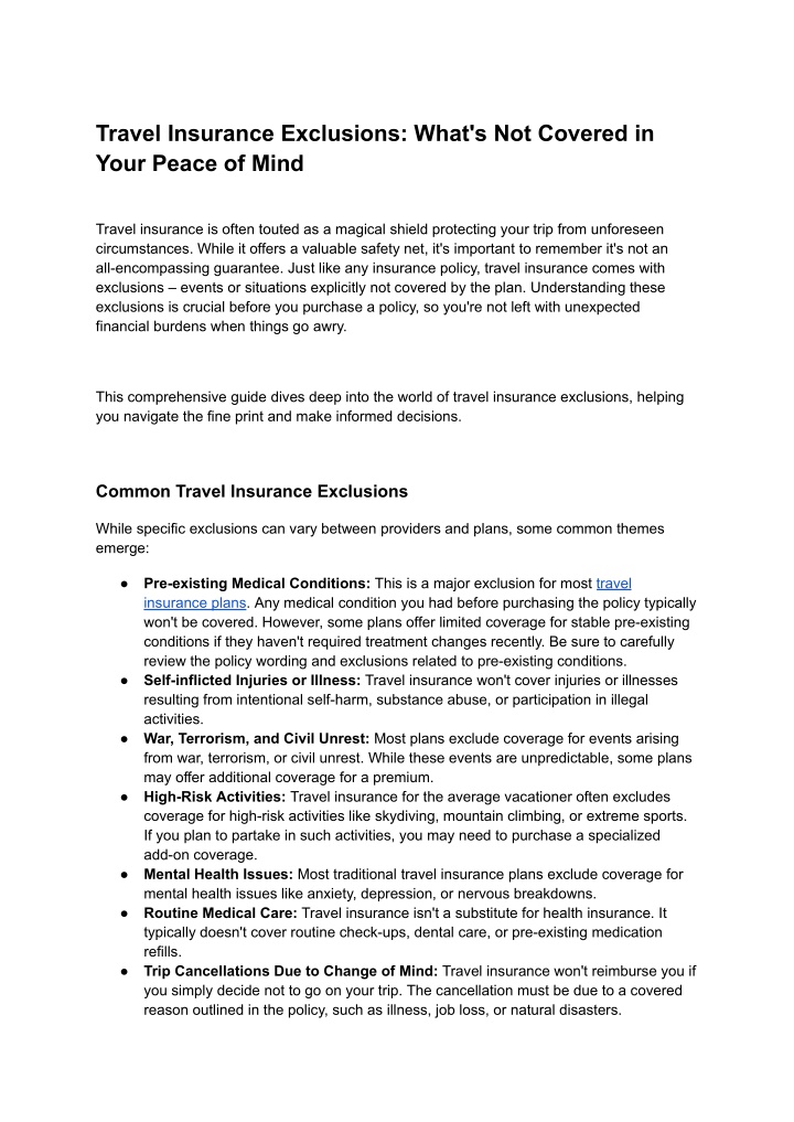 travel insurance exclusions what s not covered