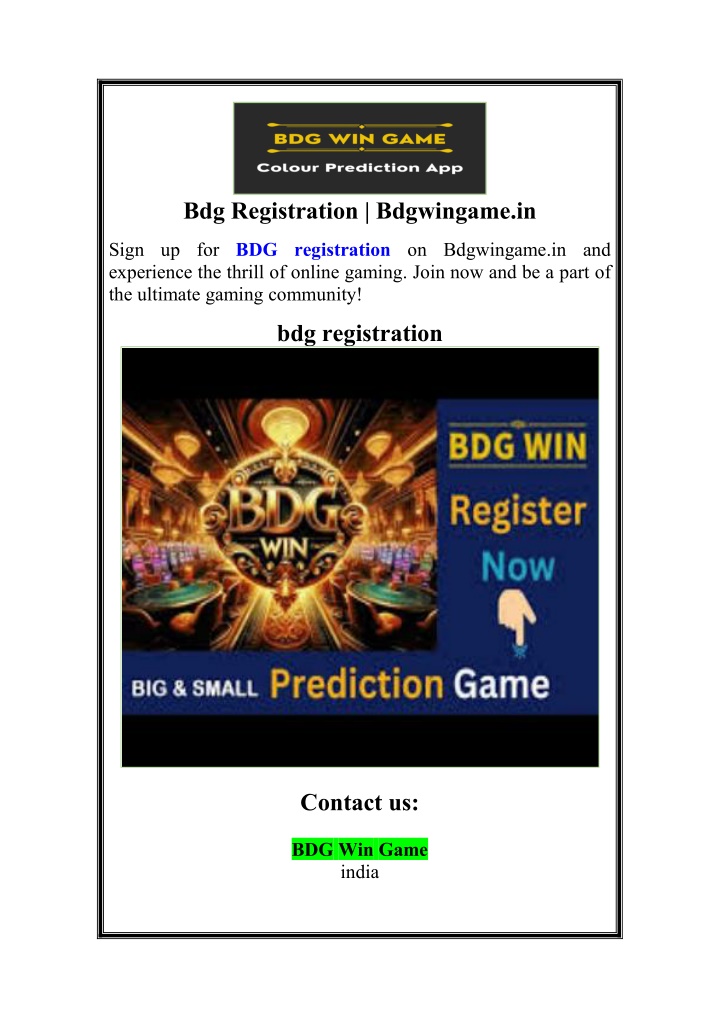 bdg registration bdgwingame in