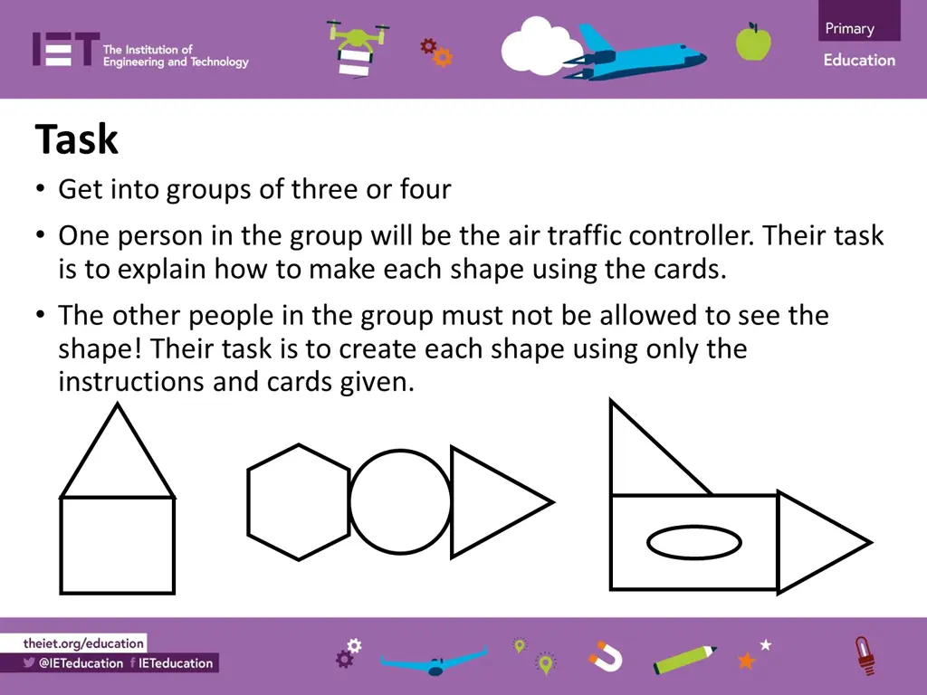 task get into groups of three or four one person