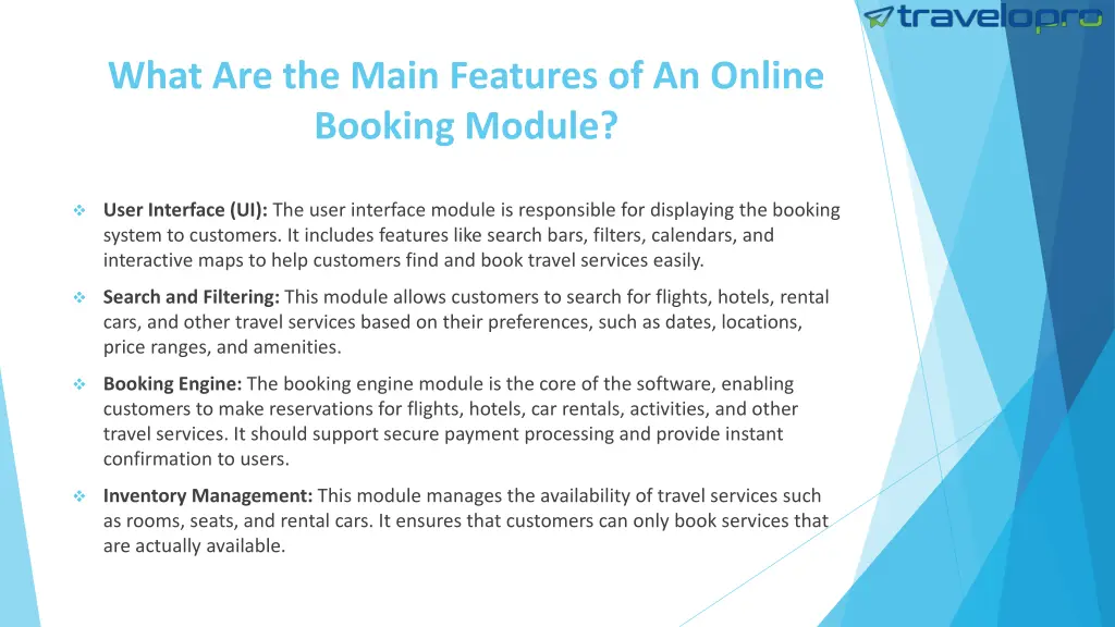 what are the main features of an online booking