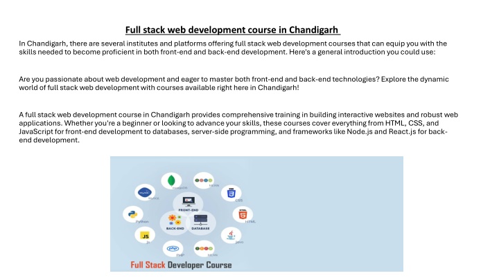 full stack web development course in chandigarh