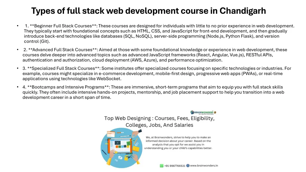 types of full stack web development course