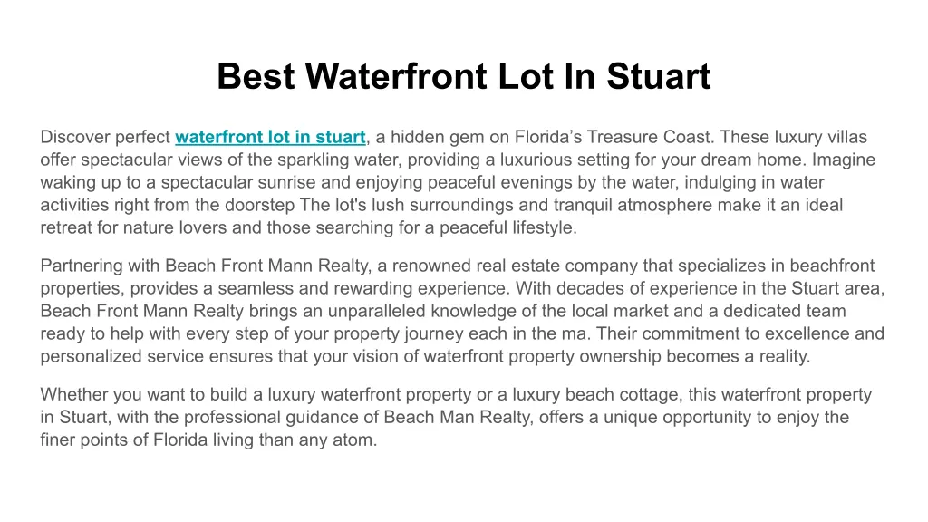 best waterfront lot in stuart